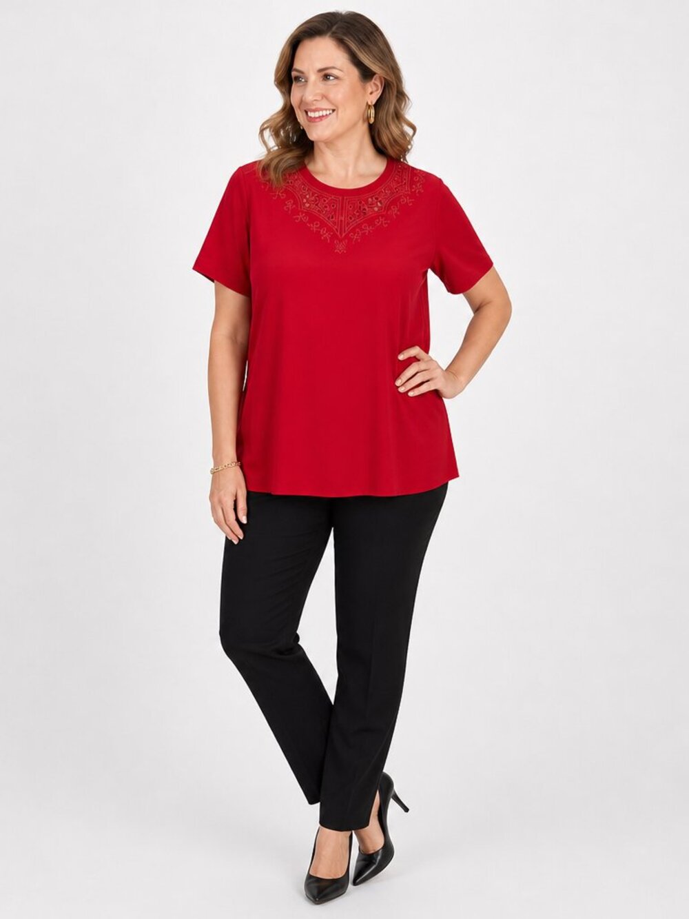 Vintage Nikki Red Embroidered Eyelet Blouse 10P Holiday Boho Grannycore Top